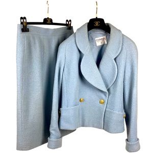 Chanel Baby Blue Boucle Suit Set